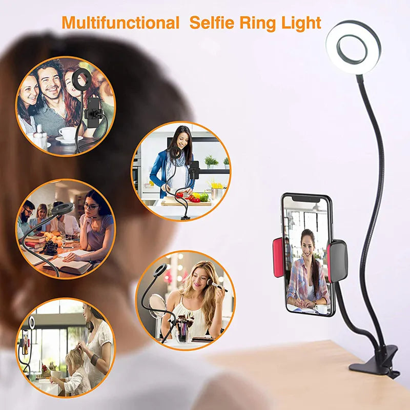 Iluminador Circular de mesa 2 em 1 com suporte de celular para maquiagem Selfie Live Digital Influencer Fotos Videos