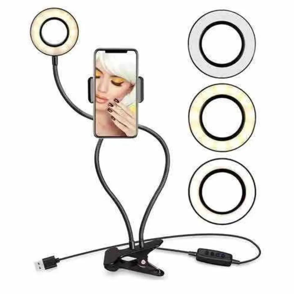 Iluminador Circular de mesa 2 em 1 com suporte de celular para maquiagem Selfie Live Digital Influencer Fotos Videos